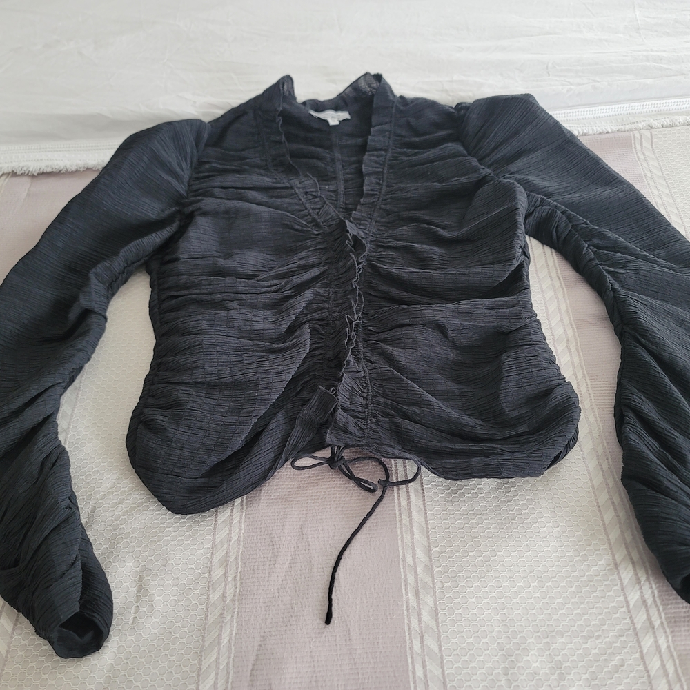 & Other Stories Black Textured Ruched Top Size 12